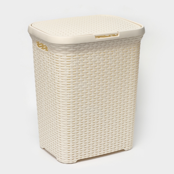 Корзина бельевая с крышкой, 60 л, 34&times;44&times;56 см, цвет слоновая кость