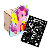 Роспись копилки и гравюра на новый год «Единорог и подарки», новогодний набор для творчества Роспись копилки и гравюра на новый год «Единорог и подарки», новогодний набор для творчества