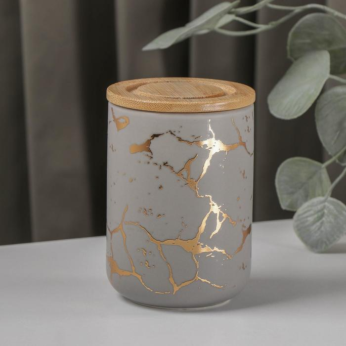 Банка для хранения сыпучих продуктов Gold, 350 мл, 8×12 см, керамическая, цвет серый Банка для хранения сыпучих продуктов Gold, 350 мл, 8×12 см, керамическая, цвет серый