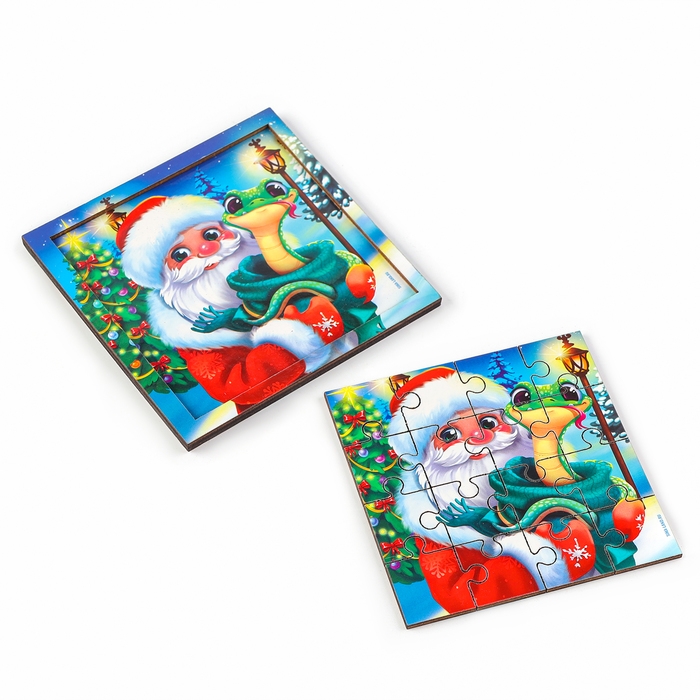 Пазлы для детей деревянные &laquo;Новый год! Дед Мороз и змея&raquo;, 16 элементов, символ года 2025