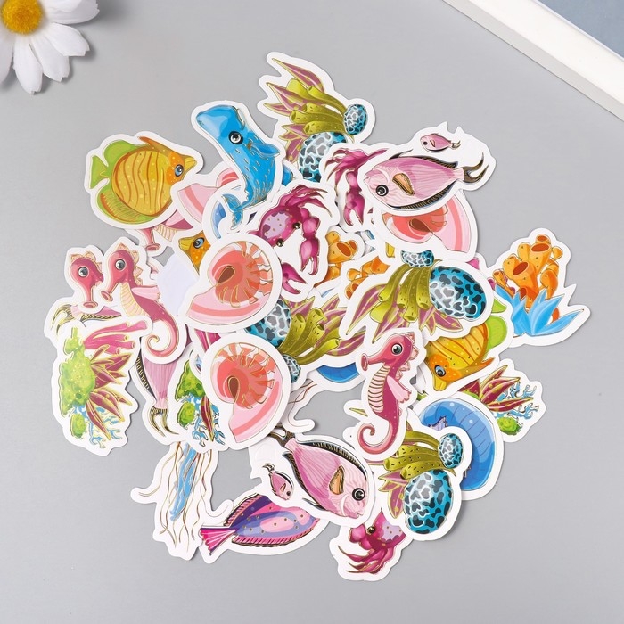 Наклейки для творчества Наклейки для творчества "Подводный мир" тиснение серебро набор 48 шт 9х7х0,8 см