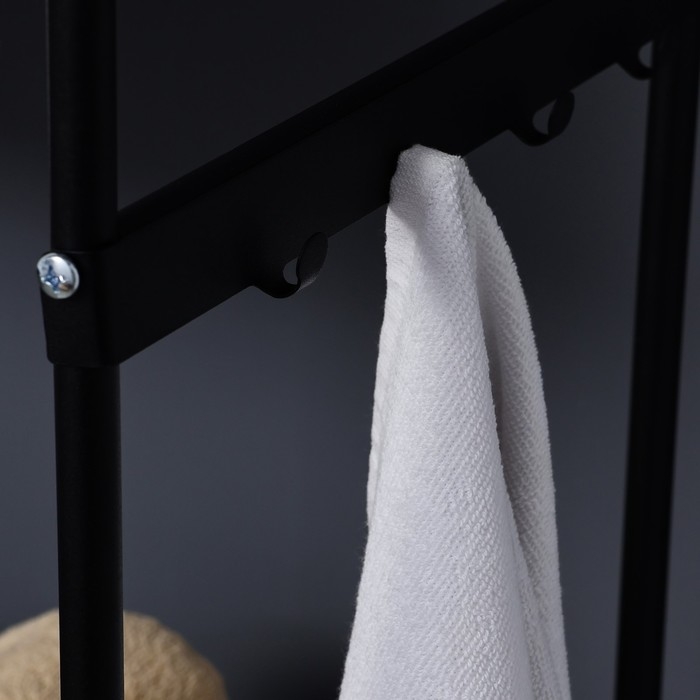 Стеллаж с двойной корзиной для белья и перекладинами, 2-х ярусный, 60&times;35&times;160 см, цвет чёрный