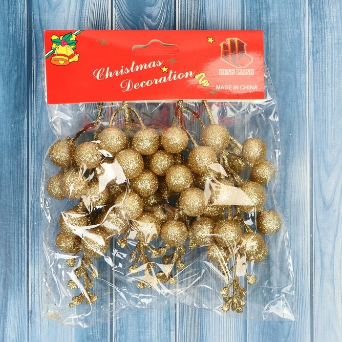 Ёлочные игрушки 4 шт. &laquo;Зимнее волшебство. Веточки с ягодками&raquo; пластик, 4х19 см, золото