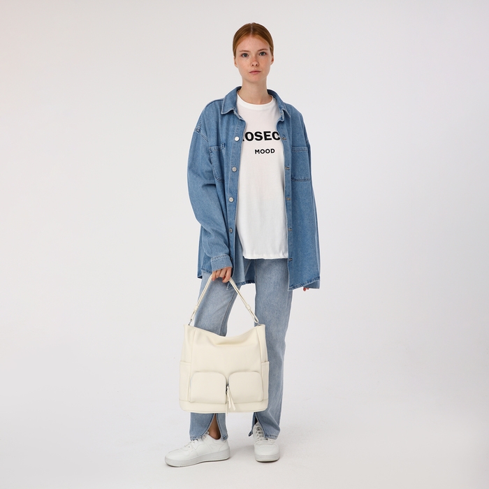 Сумка-тоут на молнии, 3 наружных кармана, цвет белый Сумка-тоут на молнии, 3 наружных кармана, цвет белый