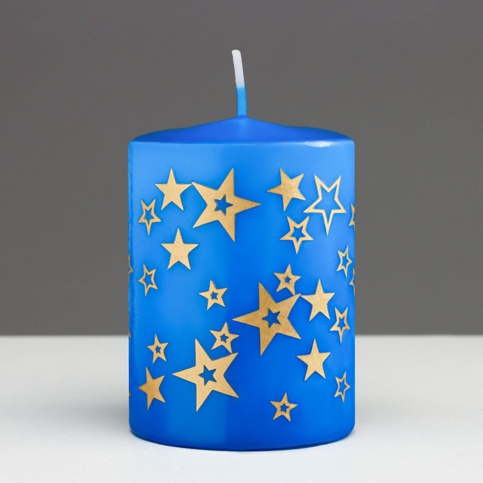 Свеча - цилиндр с узорами Свеча - цилиндр с узорами "Звезды", 5,6х8 см, синяя с золотым