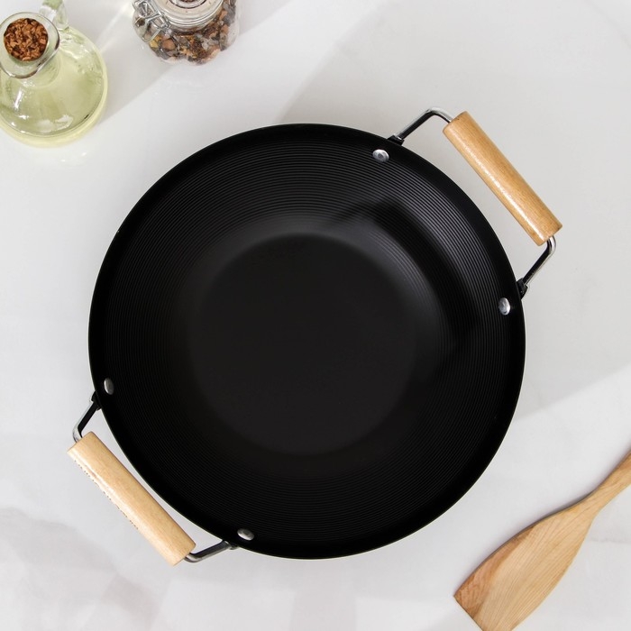 Сковорода-WOK Доляна «Жаклин», d=24,5 см, деревянные ручки, цвет чёрный Сковорода-WOK Доляна «Жаклин», d=24,5 см, деревянные ручки, цвет чёрный