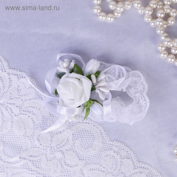 Повязка на руку для подружек невесты &laquo;Роза&raquo;, на резинке, белая