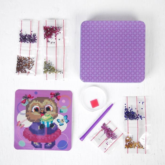 Алмазная мозаика с частичным заполнением на шкатулке &laquo;Совушка&raquo;, 14 х 13.6 см