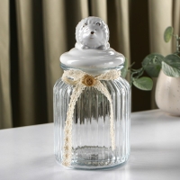 Банка стеклянная для хранения сыпучих продуктов Доляна &laquo;Ёжик в золотом&raquo;, 950 мл, 11&times;20 см, с керамической крышкой