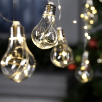 Гирлянда &laquo;Нить&raquo; 3 м с насадками &laquo;Лампочки&raquo;, IP20, серебристая нить, 100 LED, свечение тёплое белое, 3.5 В