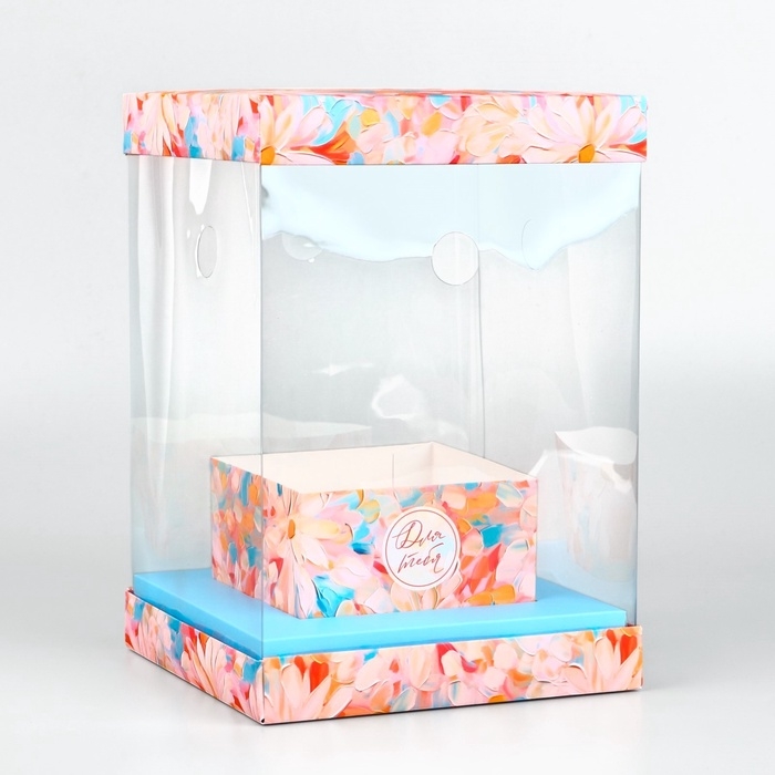 Коробка для цветов с вазой и PVC окнами складная &laquo;Весенние цветы&raquo;, 16 х 23 х 16 см