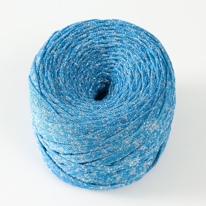 Трикотажная пряжа "Риббон" с люрексом 85м/170&plusmn;5 гр ( Голубой, люрекс: Серебро)