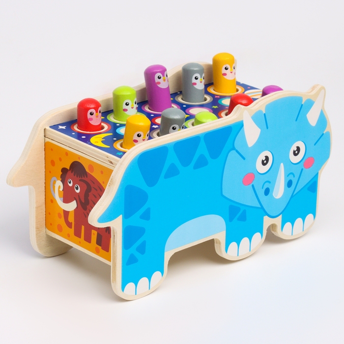 Детский логический центр двусторонний &laquo;Носорог&raquo; 2 в 1 (стучалка, крутилки) 24 &times; 10 &times; 14 см