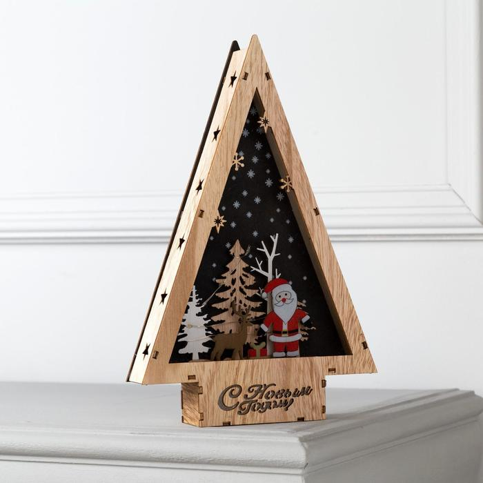 Светодиодная фигура «Дед Мороз и олень» 19 × 30 × 4.5 см, дерево, батарейки АААх2 (не в комплекте), свечение тёплое белое Светодиодная фигура «Дед Мороз и олень» 19 × 30 × 4.5 см, дерево, батарейки АААх2 (не в комплекте), свечение тёплое белое