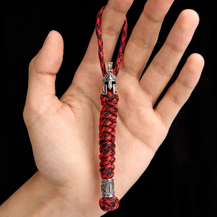 Брелок - темляк для ножа Брелок - темляк для ножа "Спартанец" из паракорда, красный, бусина - серебро, 15 см