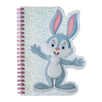 Блокнот фигурный 48 листов, А6, линия, на гребне, голография, объемная аппликация "Зверушки", МИКС