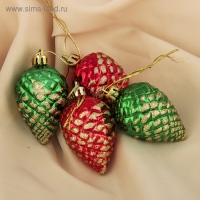 Украшение ёлочное "Шишка с золотинкой" (набор 4 шт) 5х4 см, красный зелёный Украшение ёлочное "Шишка с золотинкой" (набор 4 шт) 5х4 см, красный зелёный
