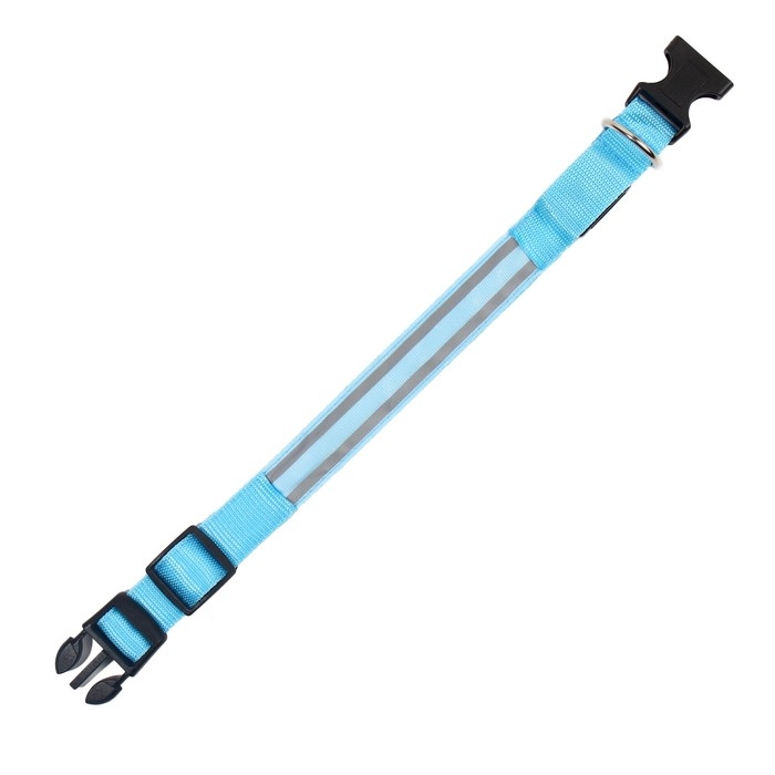 Ошейник с подсветкой Двойная полоса размер S, ОШ 35-43 х 2,5 см, 3 режима свечения голубой Ошейник с подсветкой Двойная полоса размер S, ОШ 35-43 х 2,5 см, 3 режима свечения голубой