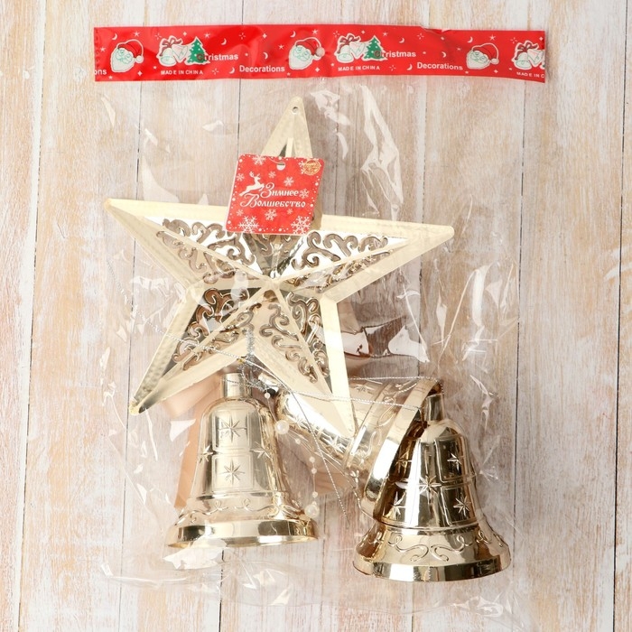 Украшение новогоднее Украшение новогоднее "Уютная сказка" колокольчики звезда бант бусинки, 16х31 см, золото