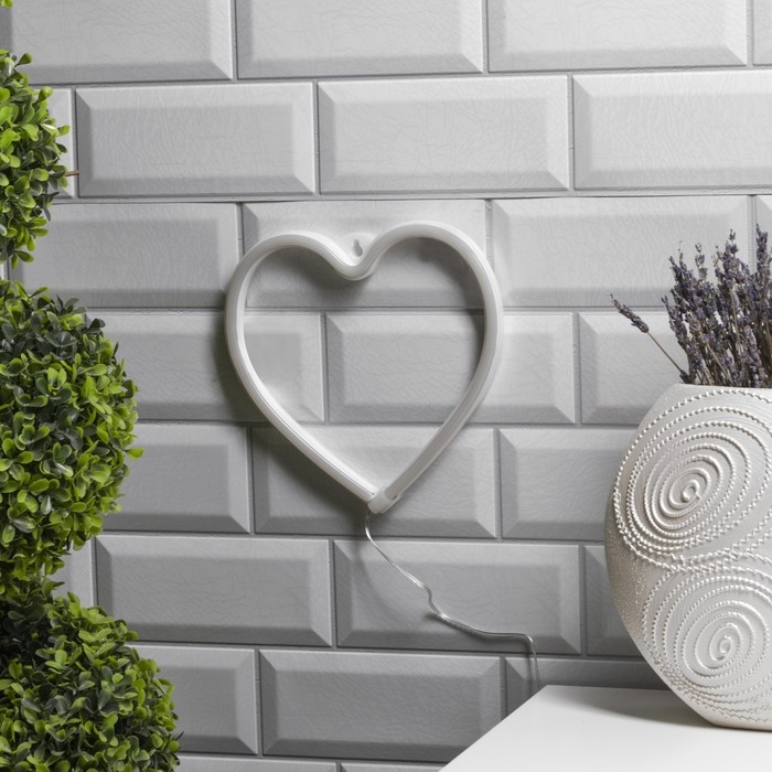 Неоновая вывеска &laquo;Сердце&raquo; 20 &times; 20 см, батарейки ААх3 (не в комплекте), USB, свечение тёплое белое