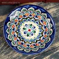 Тарелка Риштанская Керамика "Цветы", синяя, плоская, 15 см, микс