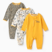 Комбинезон детский (3 шт.), цвет оранжевый/леопард/белый, рост 80 см