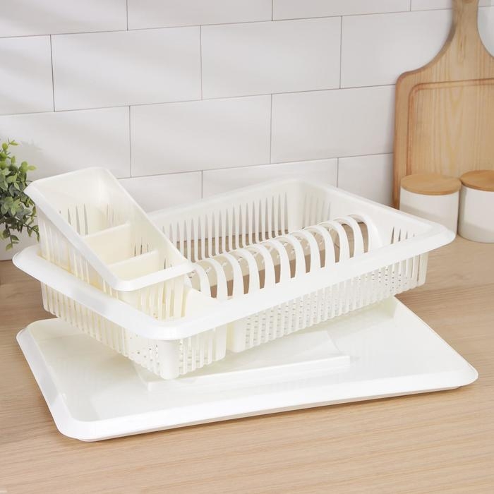 Сушилка для посуды с поддоном, с сушилкой для столовых приборов &laquo;Лилия&raquo;, цвет ваниль