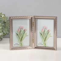 Фоторамка пластик на 2 фото 10х15 см "Волнистая линия на серебре"