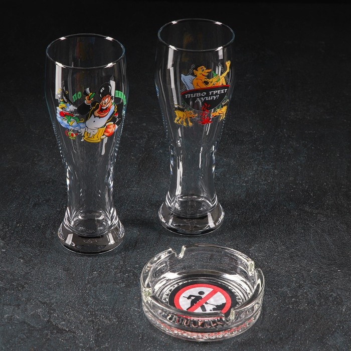 Набор &laquo;Приколы&raquo;, 2 бокала для пива 300 мл, пепельница