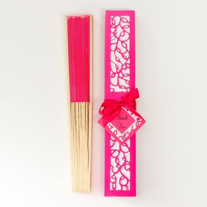 Веер бамбук, текстиль h=22 см Веер бамбук, текстиль h=22 см "Моноцвет" в коробке, фуксия