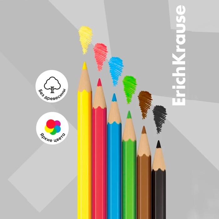 Карандаши 6 цветов, ErichKrause, пластик, шестигранные, 2,6 мм грифель, картонная упаковка, европодвес