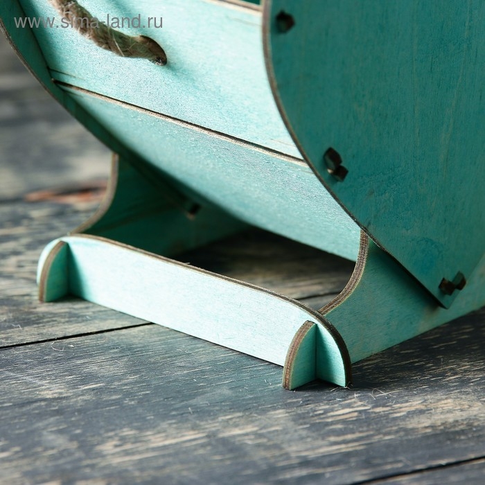 Кашпо деревянное 17.7&times;10.5&times;15 см уникальное "Сердце на двоих", ручка верёвка, тиффани