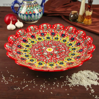 Ляган Риштанская Керамика "Цветы", 41 см, жёлтый микс, рифлённый Ляган Риштанская Керамика "Цветы", 41 см, жёлтый микс, рифлённый