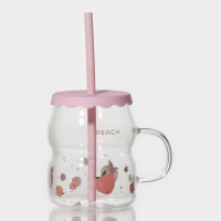 Кружка стеклянная с силиконовой крышкой и трубочкой &laquo;Фрутис&raquo;, 400 мл, цвет МИКС