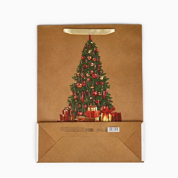 Пакет подарочный новогодний крафтовый вертикальный «С Новым годом», ёлка, L 31 х 40 х 11.5 см , Новый год Пакет подарочный новогодний крафтовый вертикальный «С Новым годом», ёлка, L 31 х 40 х 11.5 см , Новый год