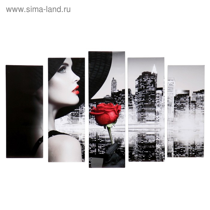 Картина модульная на подрамнике Картина модульная на подрамнике "Леди на фоне города" 2шт-21*54; 2шт-21*61; 1шт-21*68см