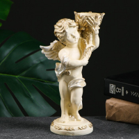 Подсвечник "Ангелочек" в левой руке, белый перламутр 14х8х22см