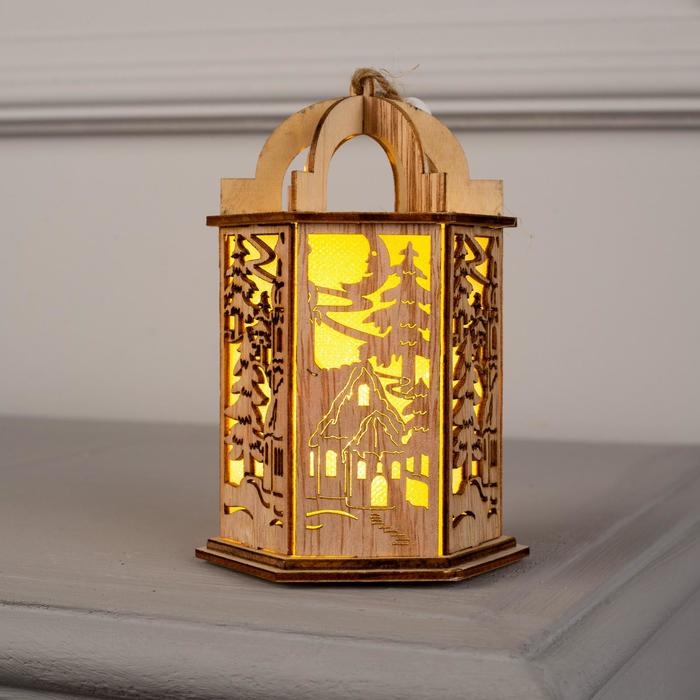 Ёлочная игрушка &laquo;Фонарь с домиком&raquo;, от батареек, свечение тёплое белое