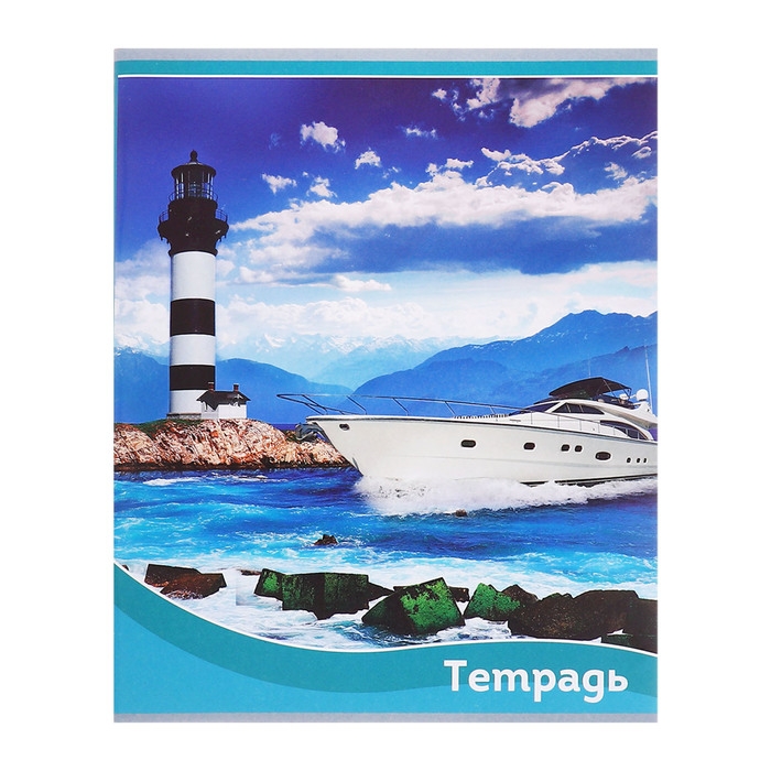 Комплект тетрадей из 5 штук (4 разные + 1 повторяющаяся), 48 листов в клетку Calligrata Комплект тетрадей из 5 штук (4 разные + 1 повторяющаяся), 48 листов в клетку Calligrata "Корабли", обложка мелованная бумага, блок №2, белизна 75% (серые листы)