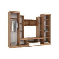 Гостиная Атлантида 6, 3000х594х2216, Дуб крафт/Белый глянец