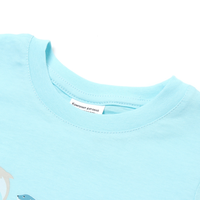 Комплект для мальчика "Киты" (футболка/шорты), цвет голубой/синий, рост 128-134 см