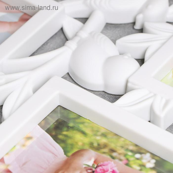 Фоторамка пластик на 9 фото 10х10, 10х15 см Фоторамка пластик на 9 фото 10х10, 10х15 см "Птицы на розовом кусте" белая 65х40,5 см