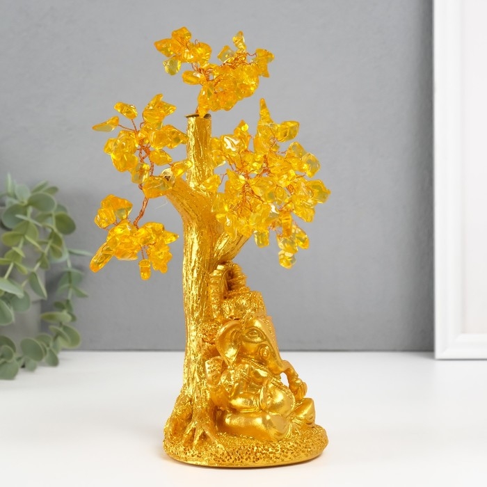 Сувенир бонсай Сувенир бонсай "Ганеша у денежного дерева" жёлтый 120 камней 9х9х23,5 см
