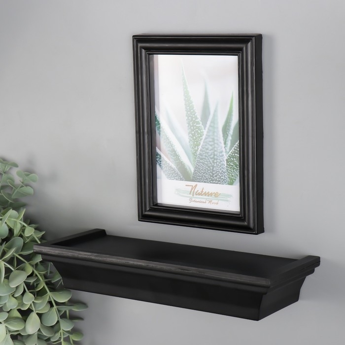 Фоторамка пластик 10х15 см с полкой Фоторамка пластик 10х15 см с полкой "Оливия" чёрная 26х15 см