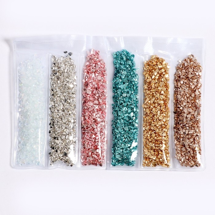 Крошка стеклянная для эпоксидной смолы, набор 6 цветов, вес 1 цвета &mdash; 5 г