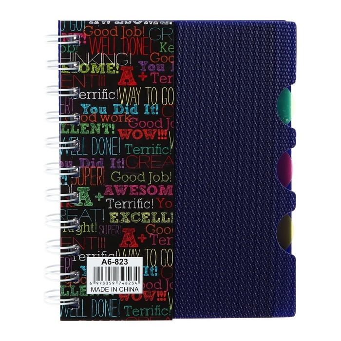 Блокнот на гребне А6, 100 листов, линия, обложка пластик, с разделителями "Граффити", МИКС