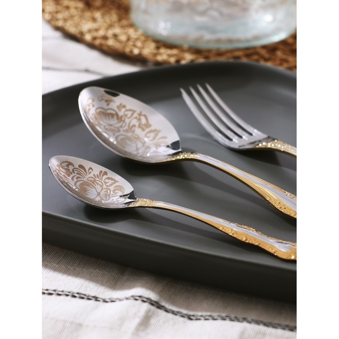 Набор столовых приборов &laquo;Тройка&raquo;, 18 предметов, толщина 2 мм, художественная роспись по нитрид-титановому покрытию