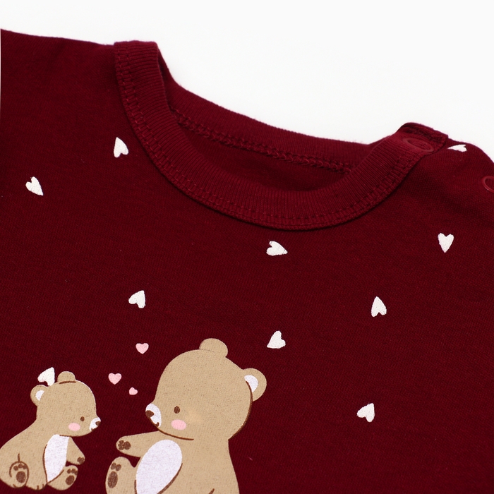 Боди детское с длинным рукавом "Мишка", цвет бордовый, рост 74