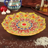 Ляган Риштанская Керамика "Цветы", 40 см, красный микс, рифлённый Ляган Риштанская Керамика "Цветы", 40 см, красный микс, рифлённый