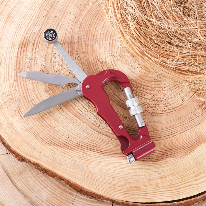 Нож складной 3в1 Нож складной 3в1 "Карабин" 15см, клинок 61мм/2мм, с компасом и фонариком